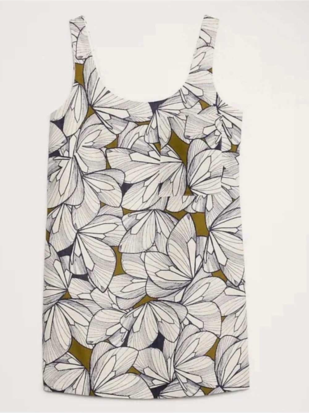 Banana Republic 100% Linen Cream Floral Midi Dress with Navy & Olive Accents